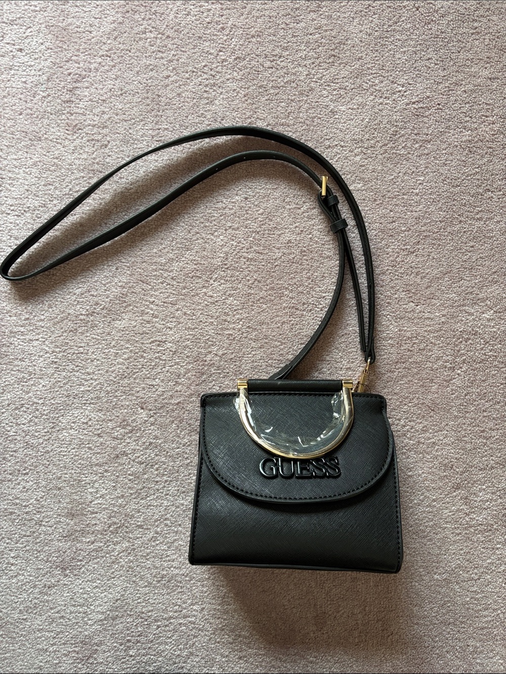 Guess Black Mini Crossbody Bag with Gold Handle BNWT
